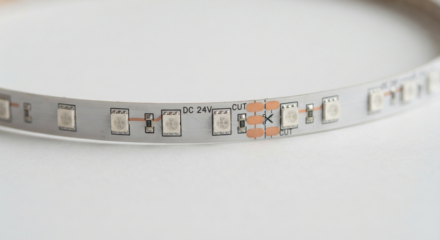 Montaż taśmy LED 24V w profilu aluminiowym w nowoczesnym salonie, gdzie liczy się równomierne światło i brak widocznych punktów